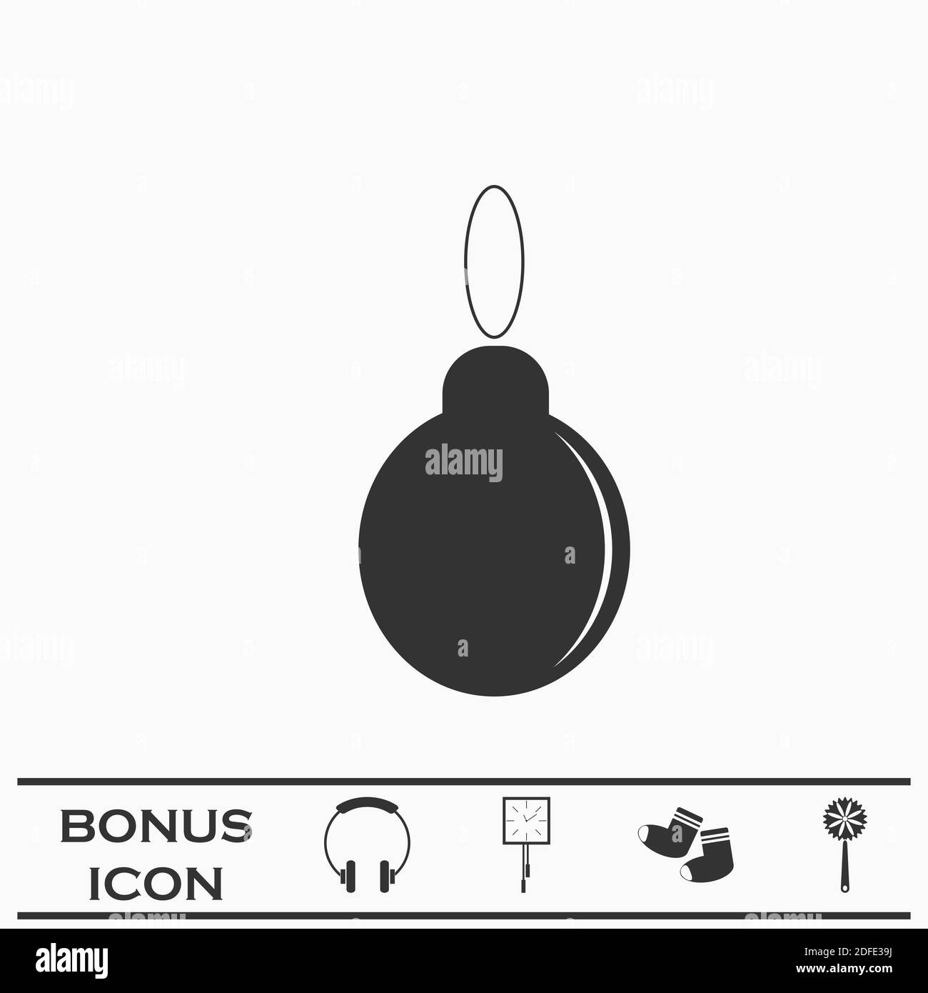 Palla di Natale icona piatta. Pittogramma nero su sfondo bianco. Simbolo dell'illustrazione vettoriale e pulsante bonus Illustrazione Vettoriale