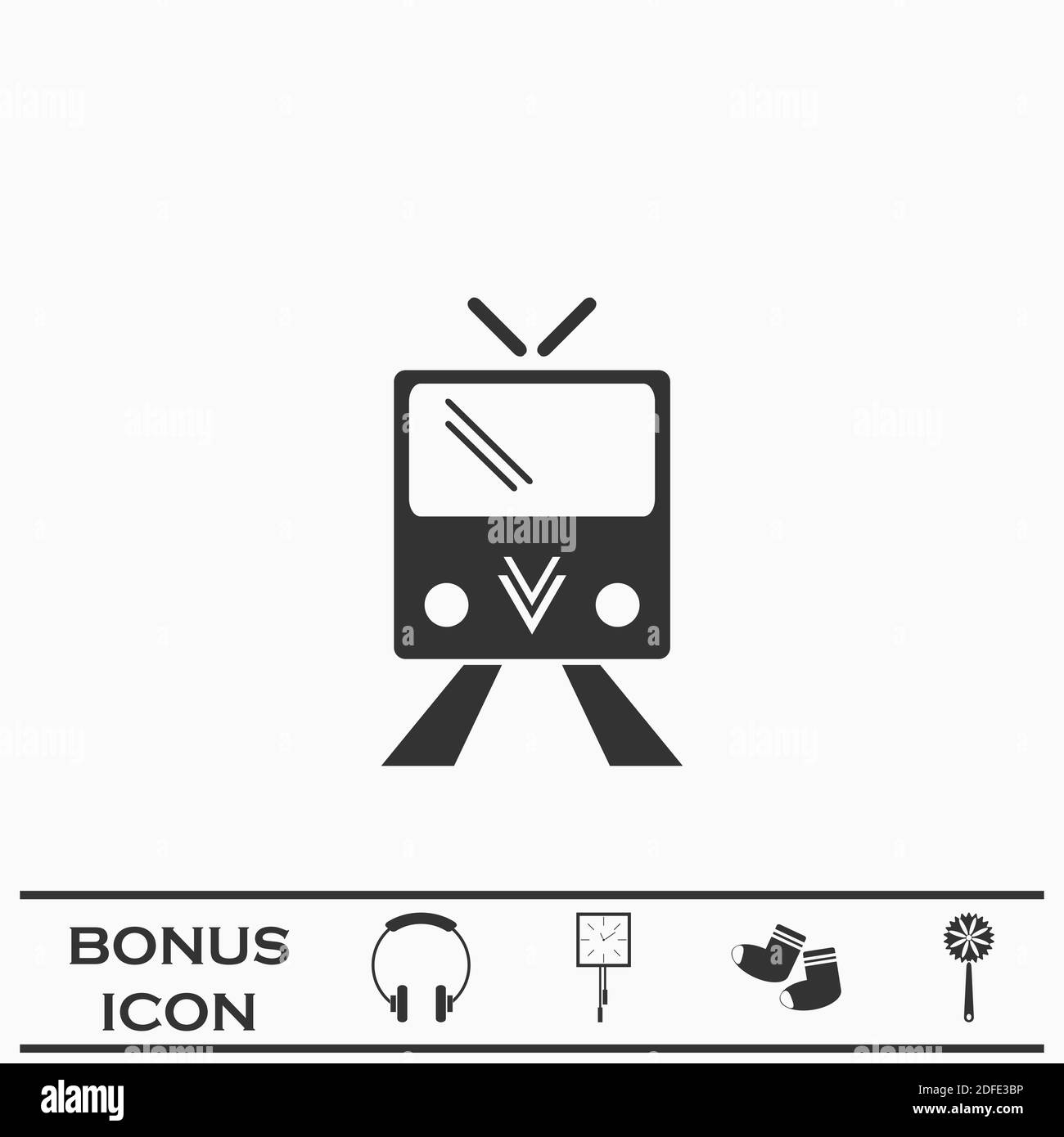 Icona del tram piatta. Pittogramma nero su sfondo bianco. Simbolo dell'illustrazione vettoriale e pulsante bonus Illustrazione Vettoriale