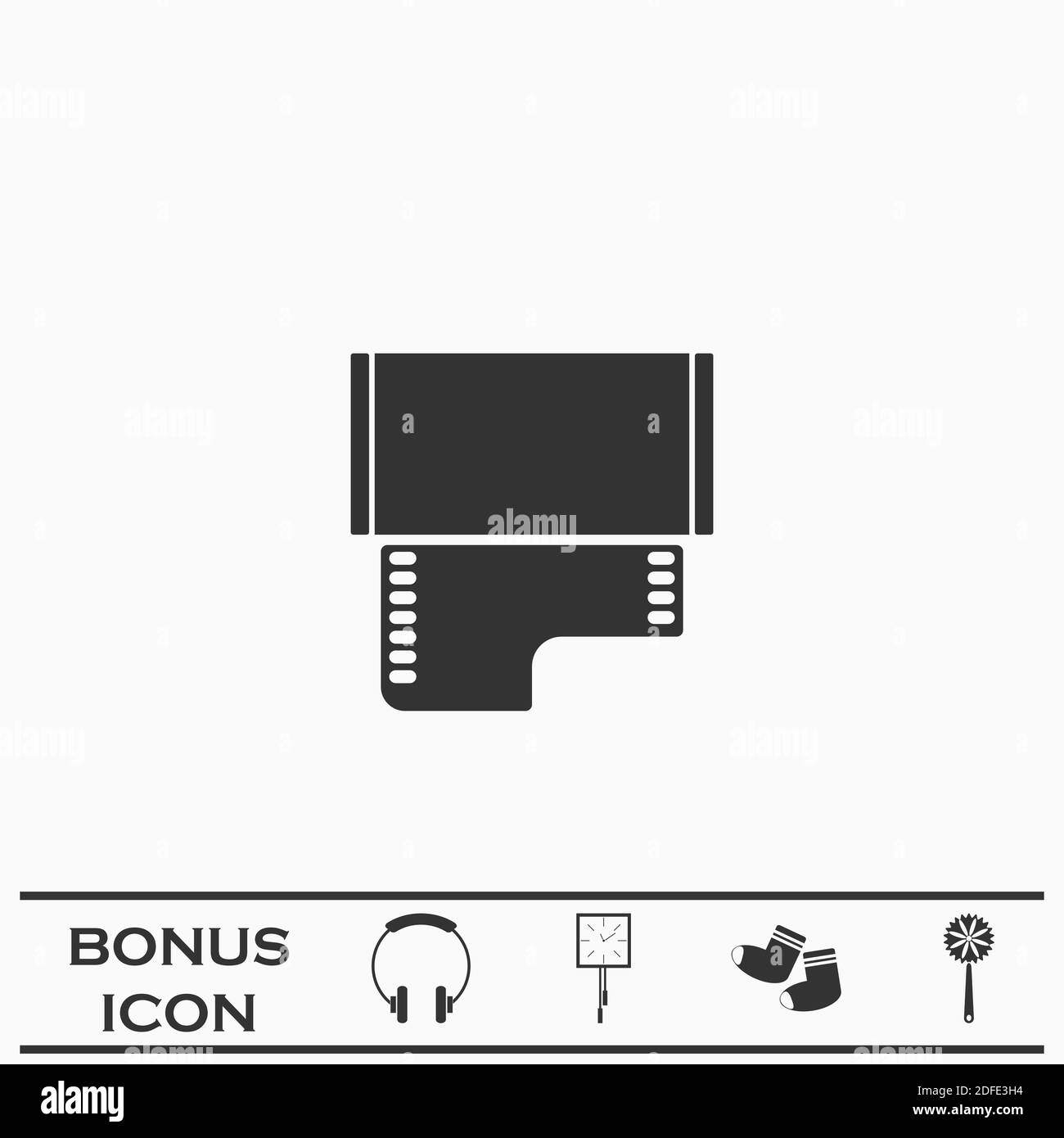 Icona pellicola piatta. Pittogramma nero su sfondo bianco. Simbolo dell'illustrazione vettoriale e pulsante bonus Illustrazione Vettoriale
