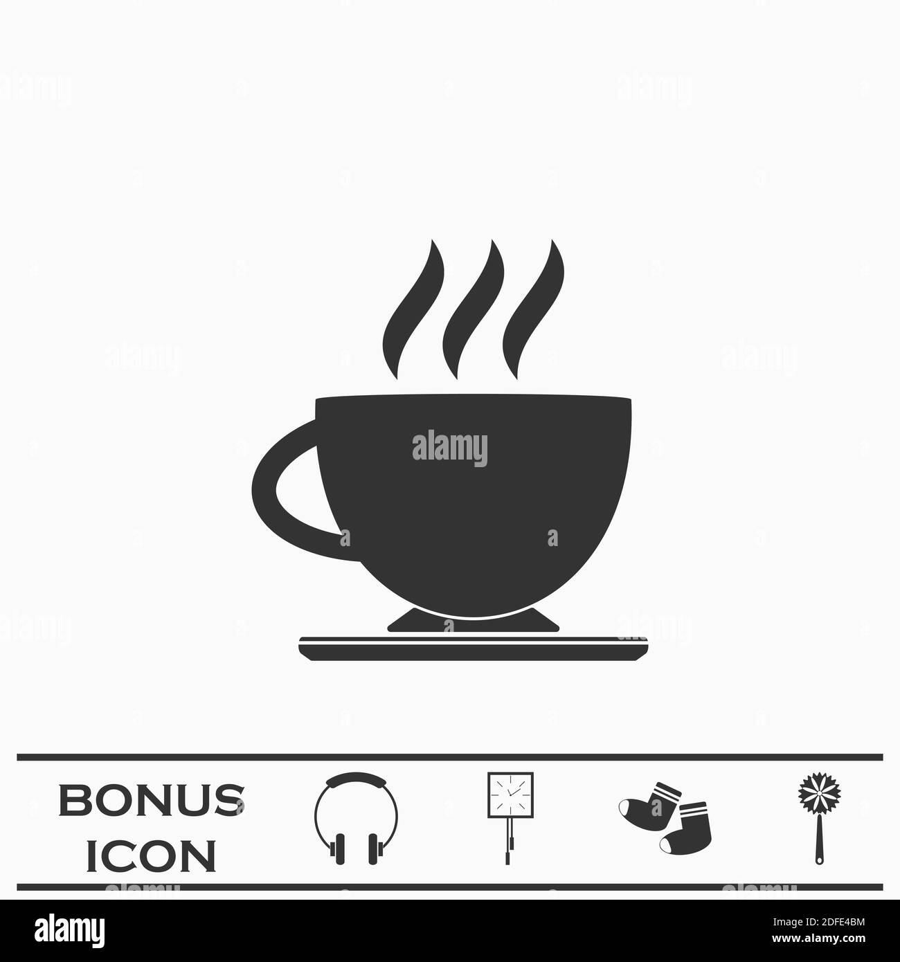 Icona della tazza di caffè piatta. Pittogramma nero su sfondo bianco. Simbolo dell'illustrazione vettoriale e pulsante bonus Illustrazione Vettoriale