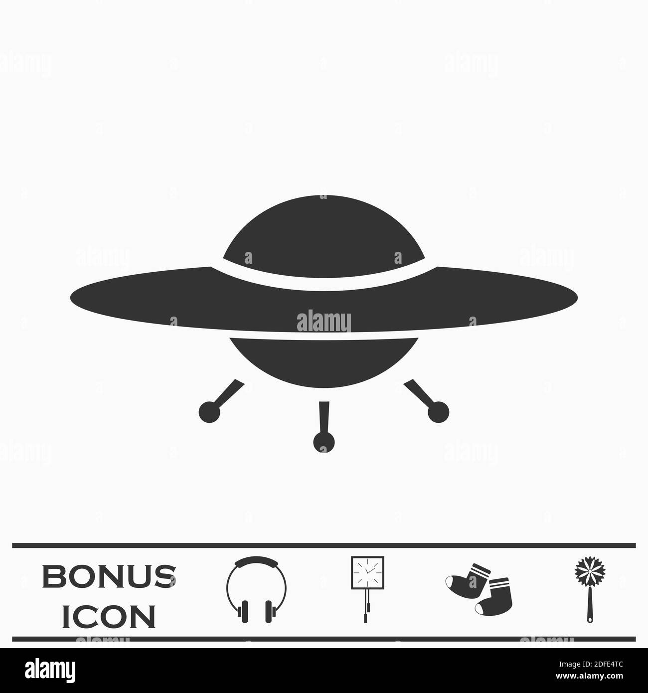 Icona UFO piatta. Pittogramma nero su sfondo bianco. Simbolo dell'illustrazione vettoriale e pulsante bonus Illustrazione Vettoriale