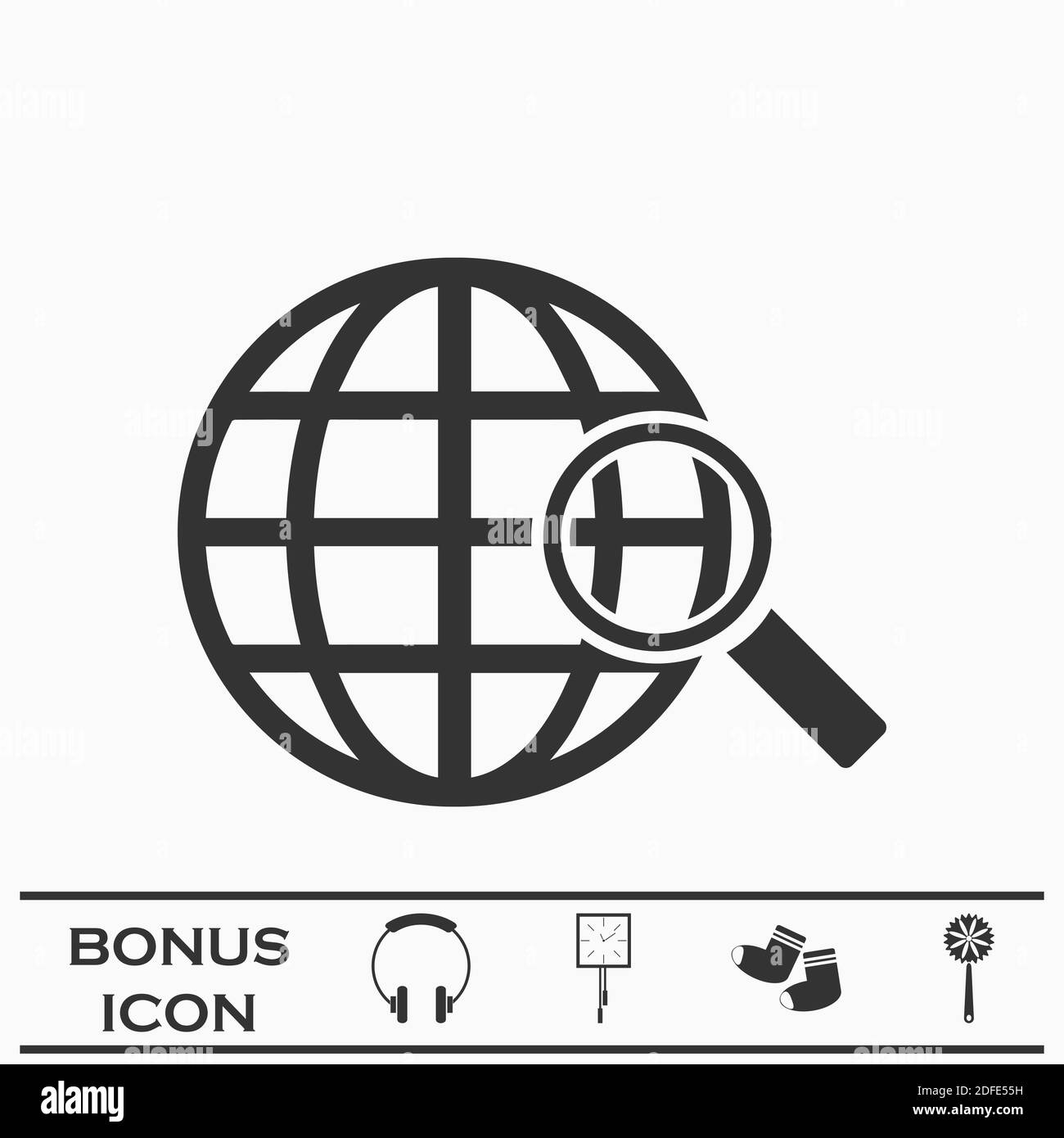 Analisi mondo icona piatta. Pittogramma nero su sfondo bianco. Simbolo dell'illustrazione vettoriale e pulsante bonus Illustrazione Vettoriale