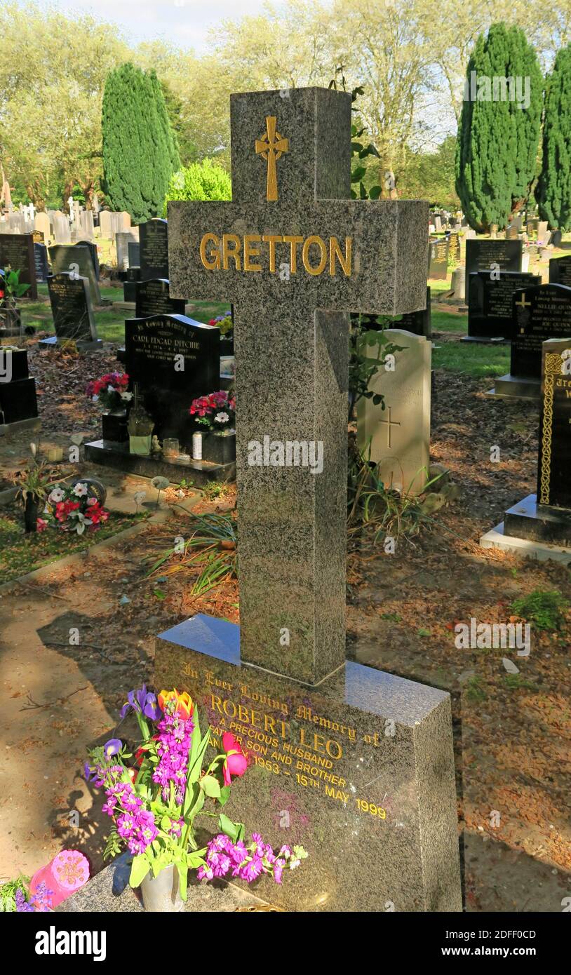 Robert Leo Gretton, tomba di Rob Gretton, cimitero meridionale, Barlow Moor Road, Manchester, Inghilterra nord-occidentale, Regno Unito, M21 Foto Stock