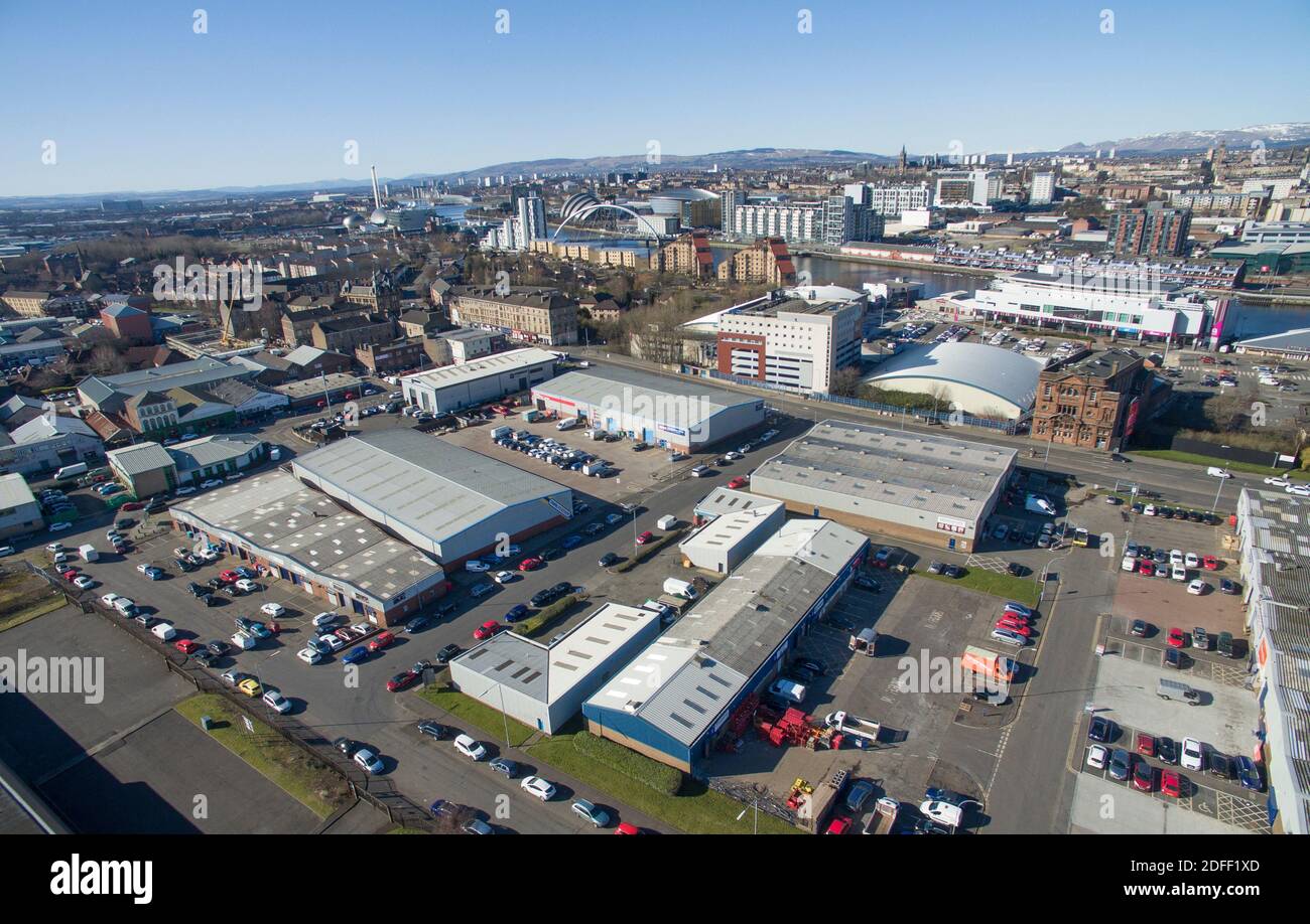 Vista aerea del Kingston Bridge Trading Estate Glasgow Foto Stock