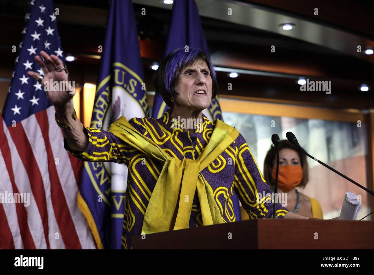 La donna del Congresso Rosa DeLauro (D-CT) parla ad una conferenza stampa in vista dei voti della Camera sul Child Care Act di Capitol Hill a Washington il 29 luglio 2020. Foto di Yuri Grippas/ABACAPRESS.COM Foto Stock