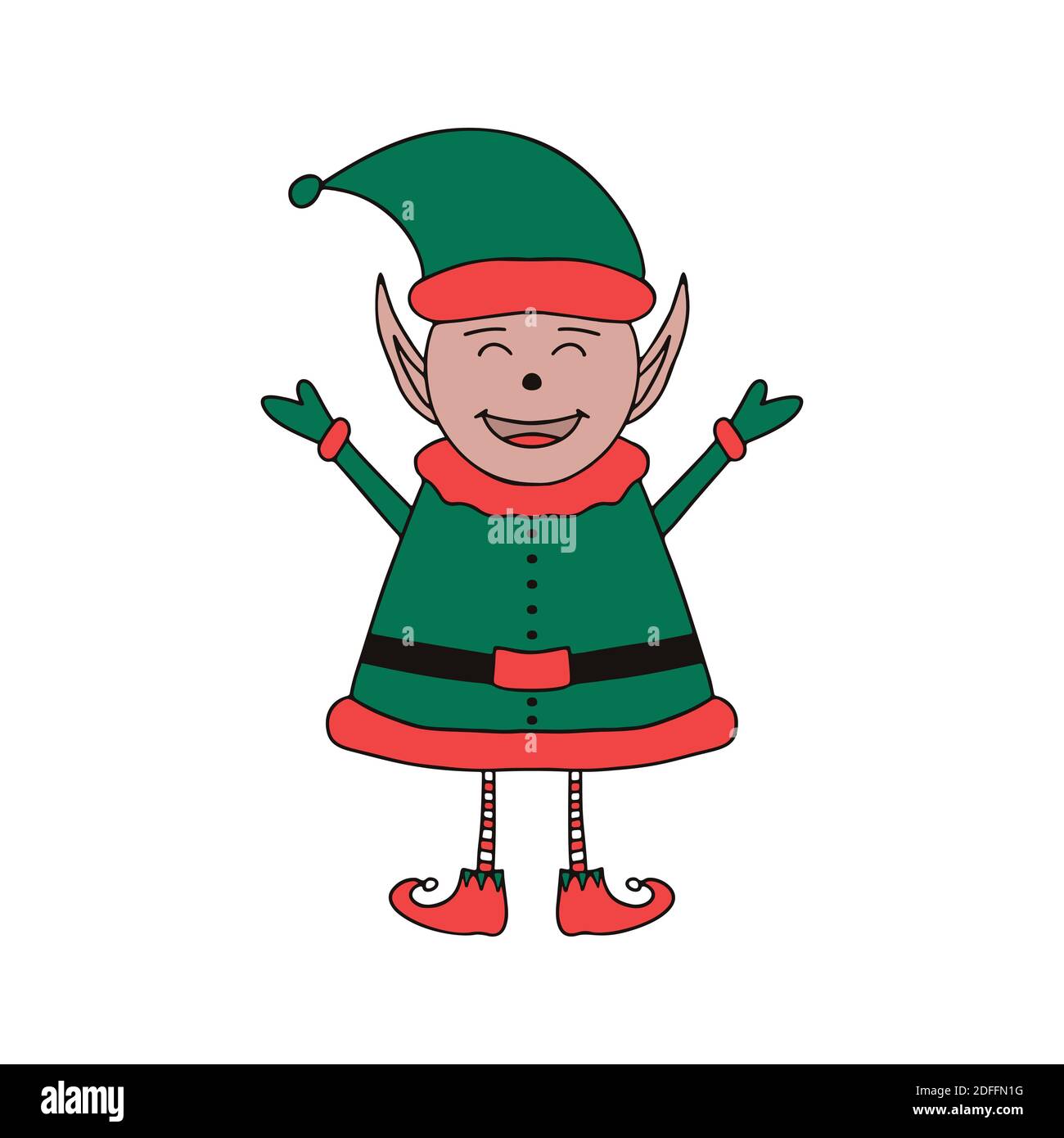 Carino cartone animato Elf chracter su sfondo bianco. Illustrazione Vettoriale