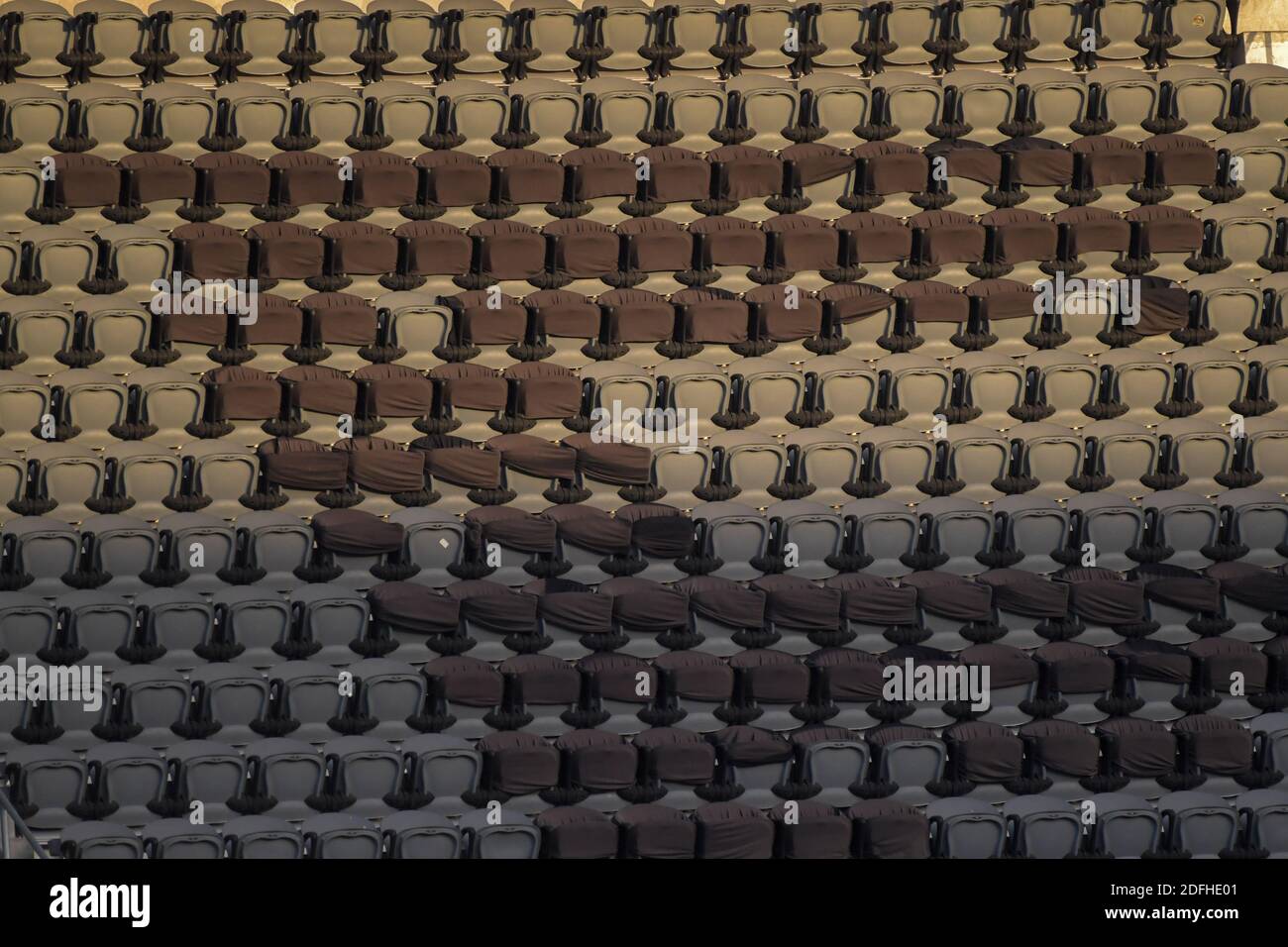 Posti vuoti al Banc of California Stadium durante una partita di calcio MLS tra LAFC e Portland Timbers, domenica 08 novembre 2020, a Los Angeles. La g Foto Stock