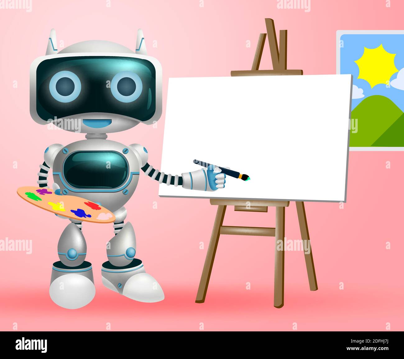 Disegno di sfondo del vettore di caratteri del pittore robot. Personaggio  artistico robotico nell'attività di pittura per bambini giocattolo  tecnologia moderna cyborg design Immagine e Vettoriale - Alamy