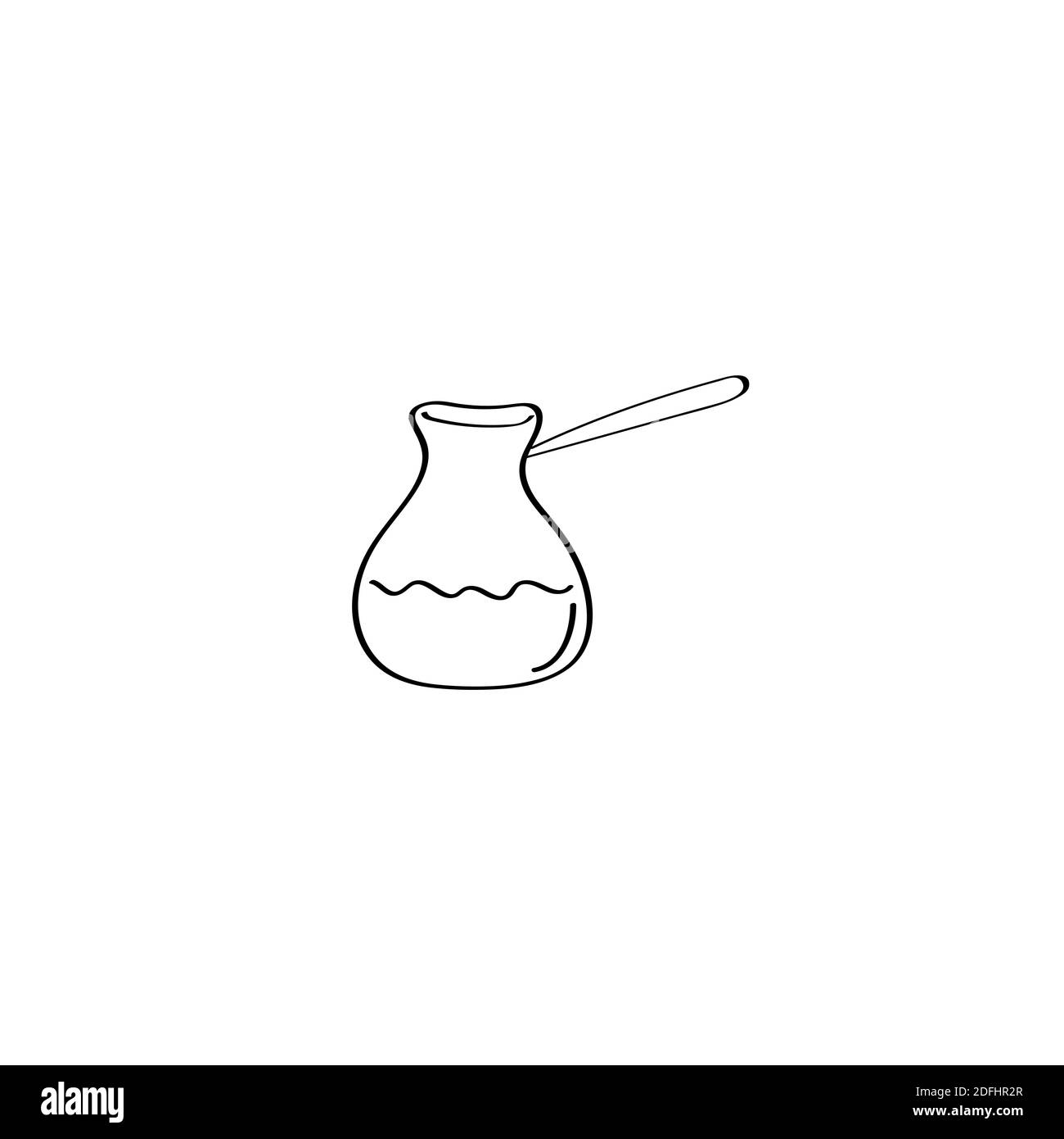 Caffettiera turca. Icona Cezve. Cartello macchina per il caffè. Icona del doodle vettoriale Illustrazione Vettoriale