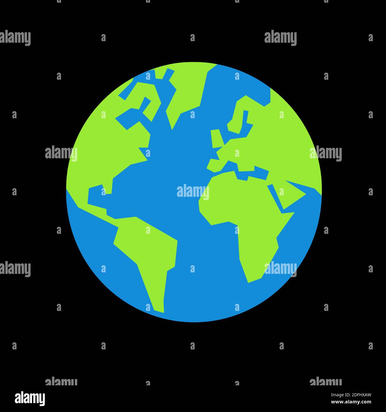 Pianeta Terra - globo con continenti verdi e oceano blu. L'universo nero, il cosmo e lo spazio sono intorno ad esso. Semplice illustrazione vettoriale con shap angolare Foto Stock