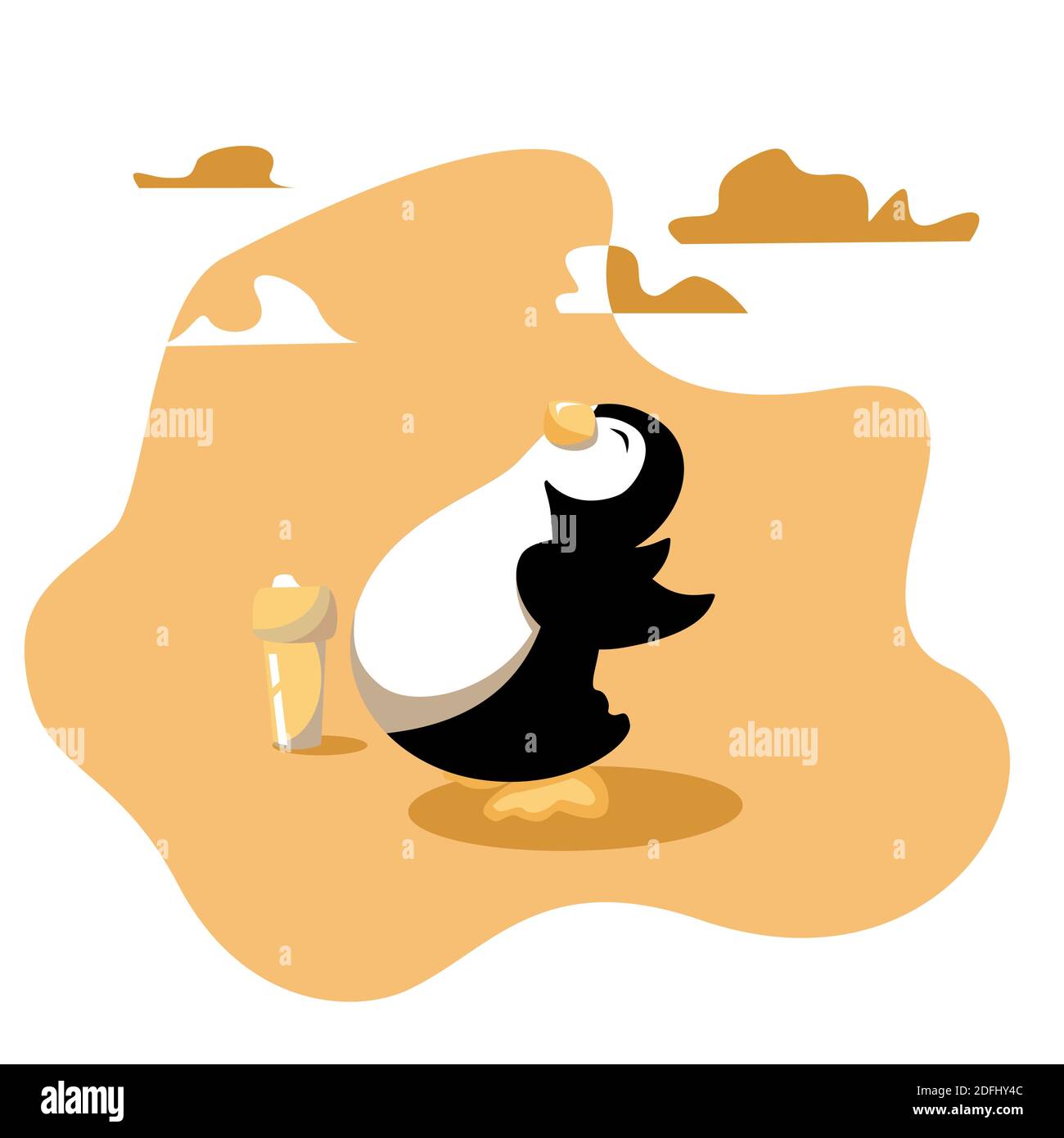 Pinguino Cartoon che allunga le sue ali Illustrazione Vettoriale