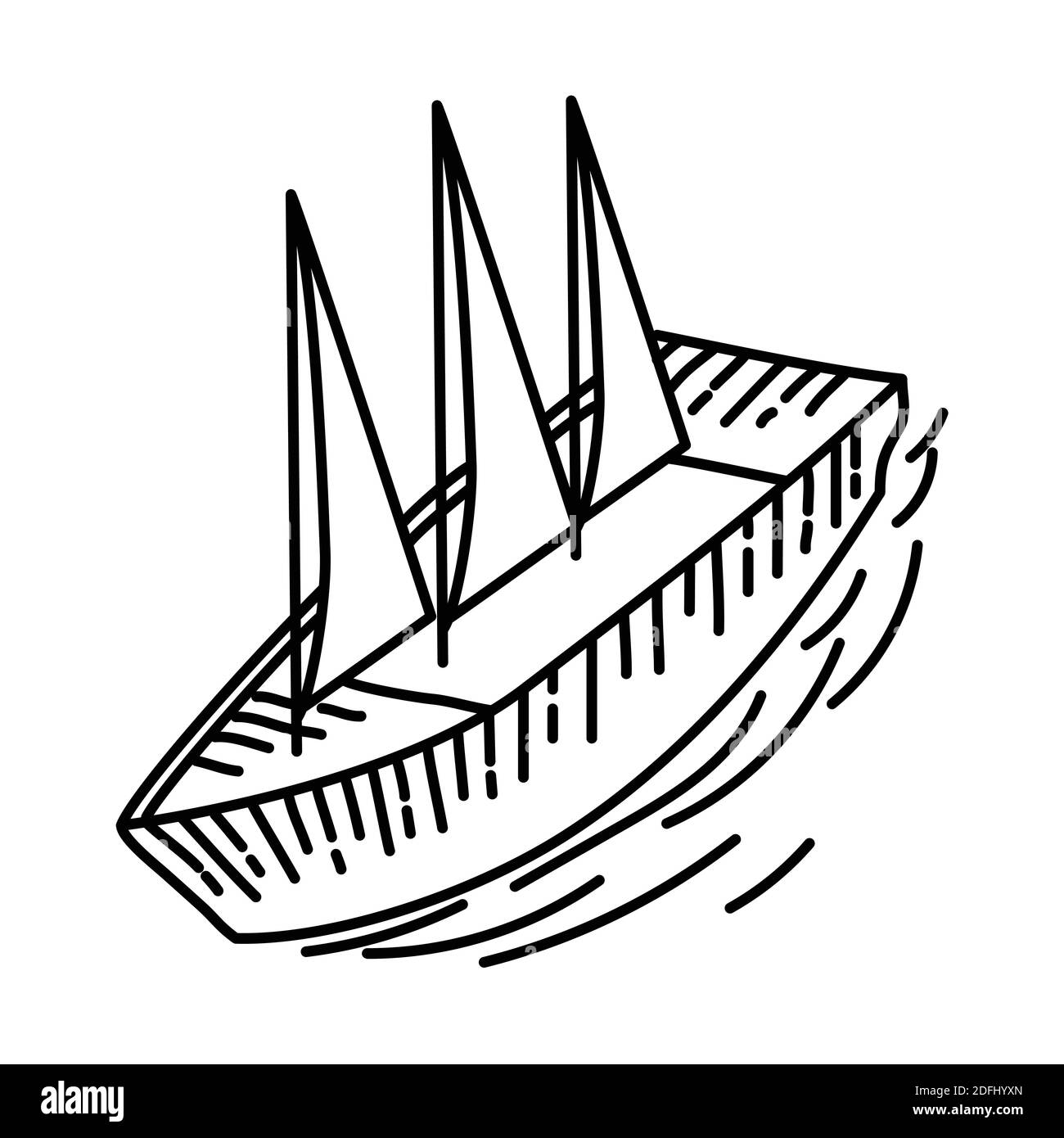 Barca a vela icona di Nizza. Doodle disegnata a mano o stile icona contorno Illustrazione Vettoriale