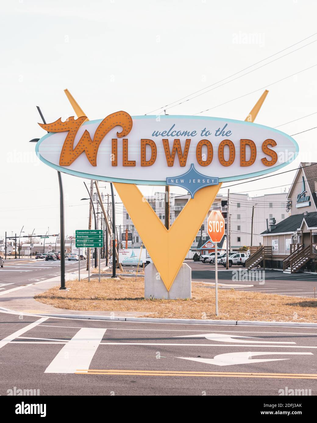 Benvenuto al cartello Wildwoods a Wildwood, New Jersey Foto Stock
