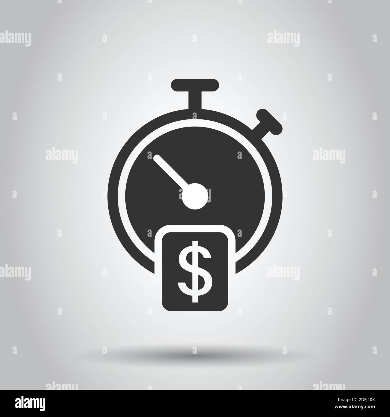 Il tempo è icona del denaro in stile piatto. Orologio con illustrazione vettoriale dollaro su sfondo bianco isolato. Concetto di business valutario. Illustrazione Vettoriale