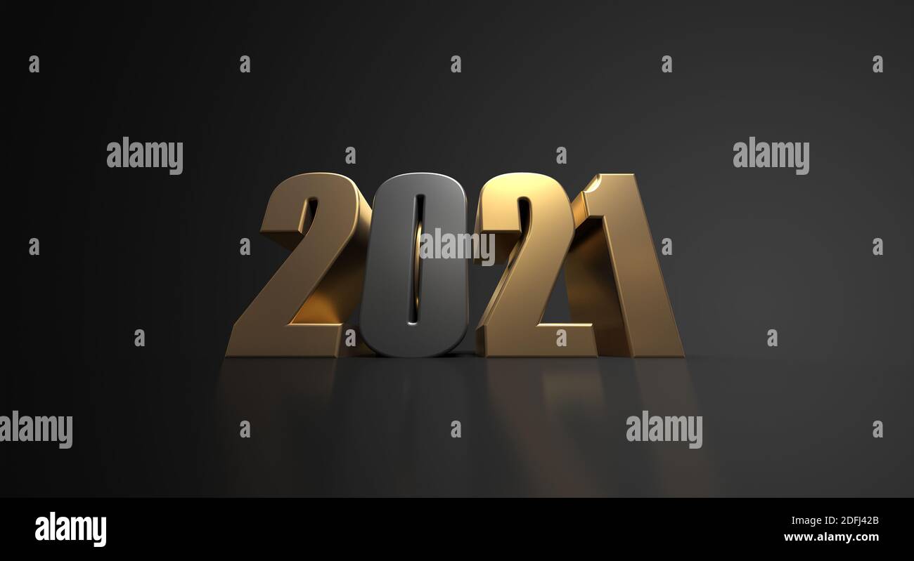 2021 testo dorato su sfondo grigio scuro rendering 3D Foto Stock