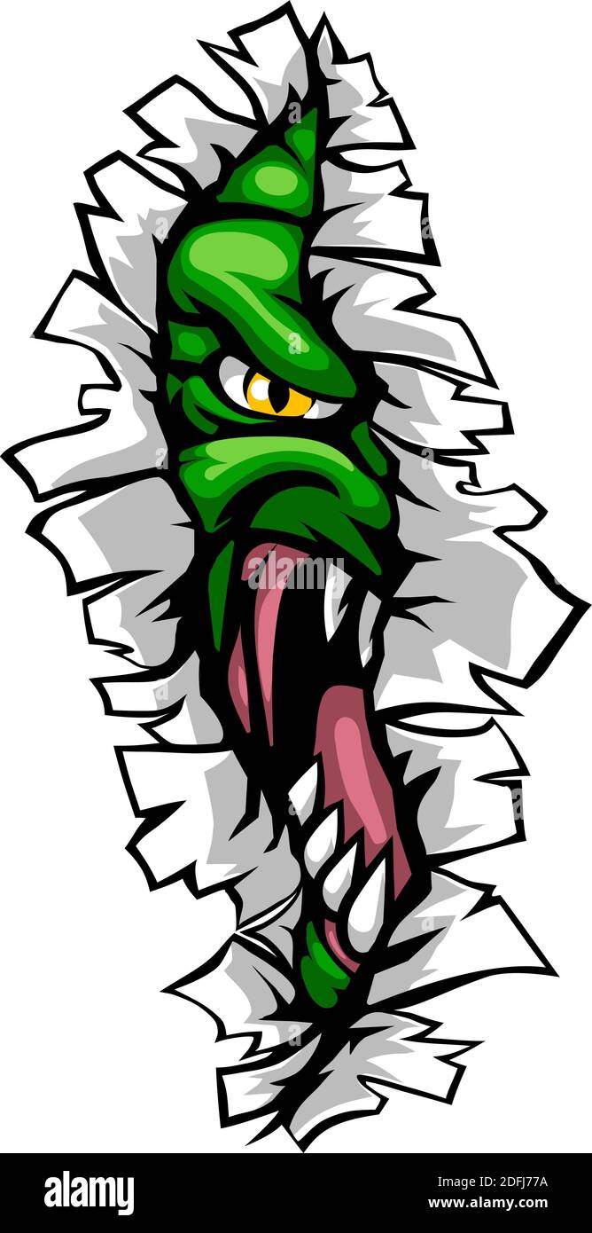 Mostro strappando UNA lacuna attraverso lo sfondo Illustrazione Vettoriale