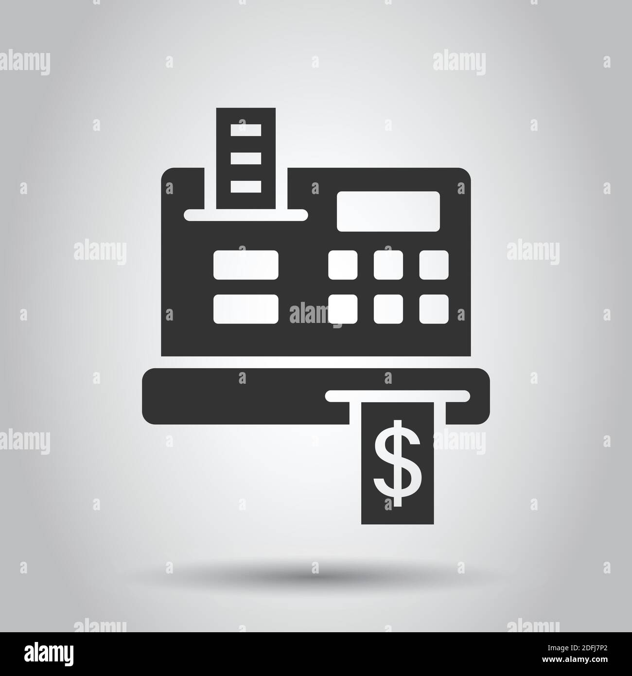 Icona registratore di cassa in stile piatto. Controllare l'illustrazione del vettore macchina su sfondo bianco isolato. Concetto di business dei pagamenti. Illustrazione Vettoriale