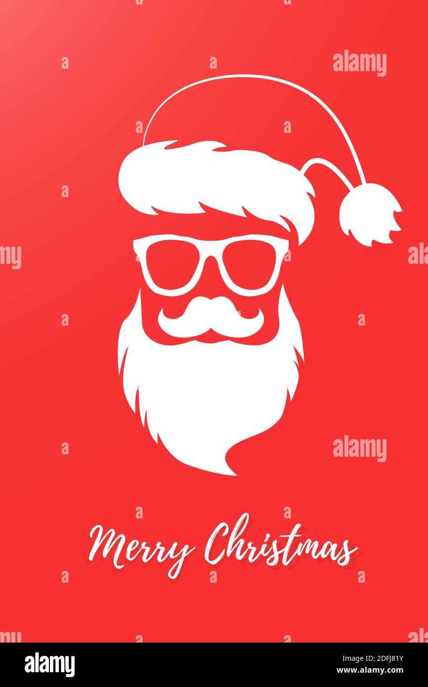 Babbo Natale buon natale. Silhouette bianca di Santa su sfondo rosso con l'iscrizione. Cartolina agli amici. Illustrazione Vettoriale