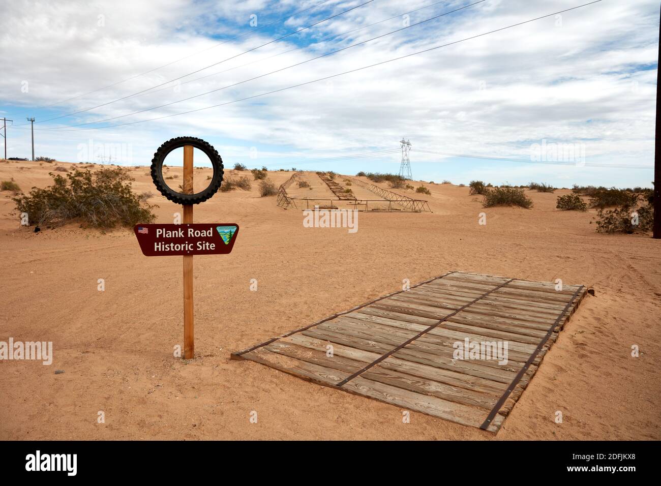 Sito storico di Plank Road, Imperial Sand Dunes, California Foto Stock