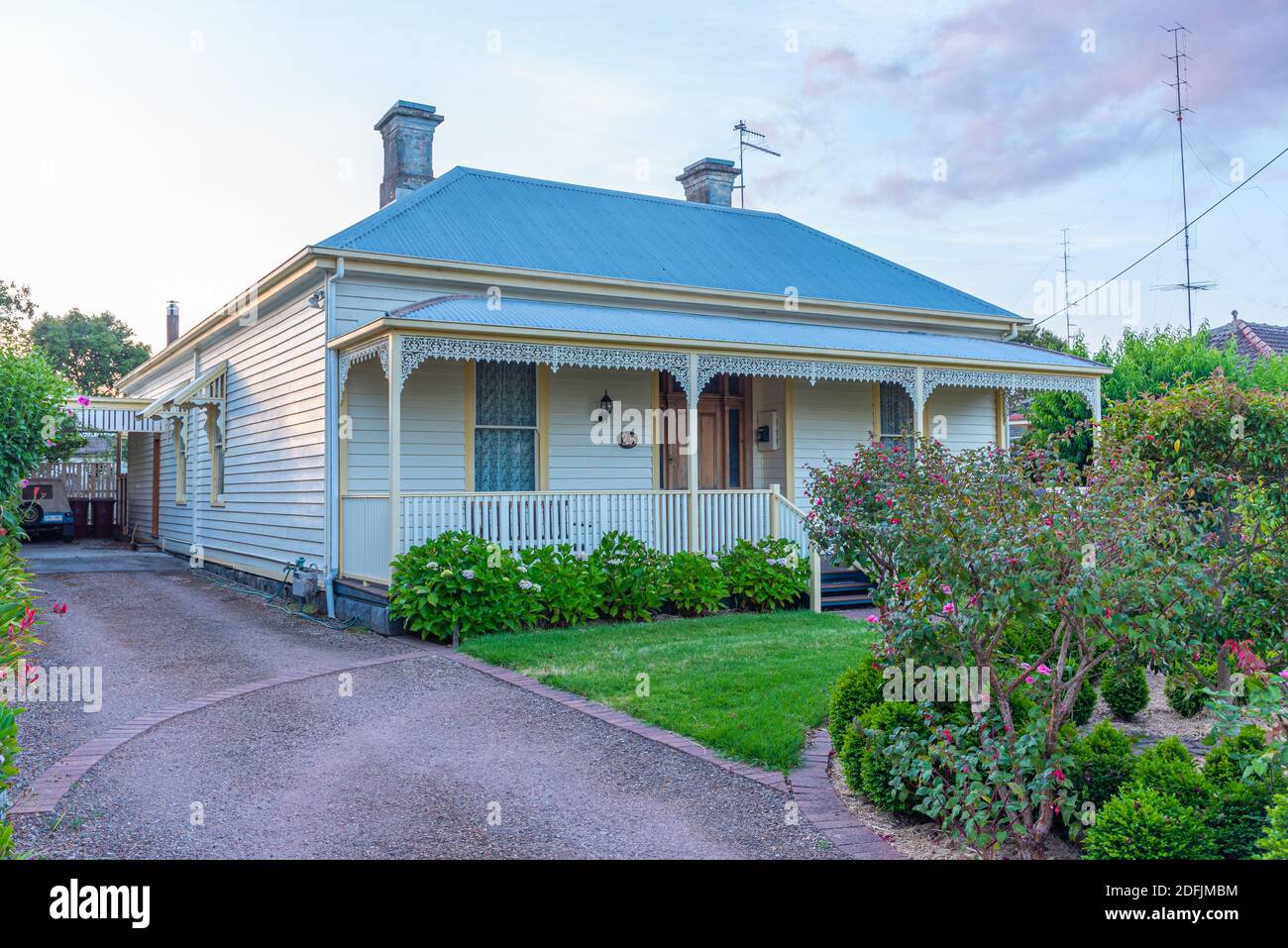 Tradizionali case in legno a Colac, Australia Foto Stock