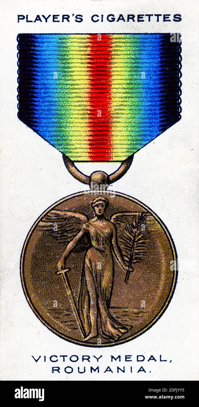 Carta di sigaretta della medaglia della Vittoria, Roumania Foto Stock