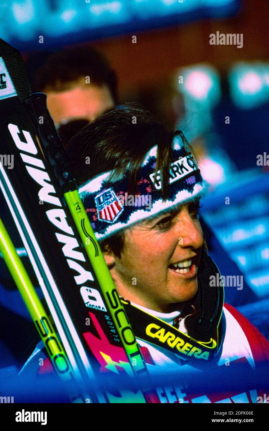 Tamara McKinney (USA) ai Campionati mondiali di sci alpino 1989. Foto Stock