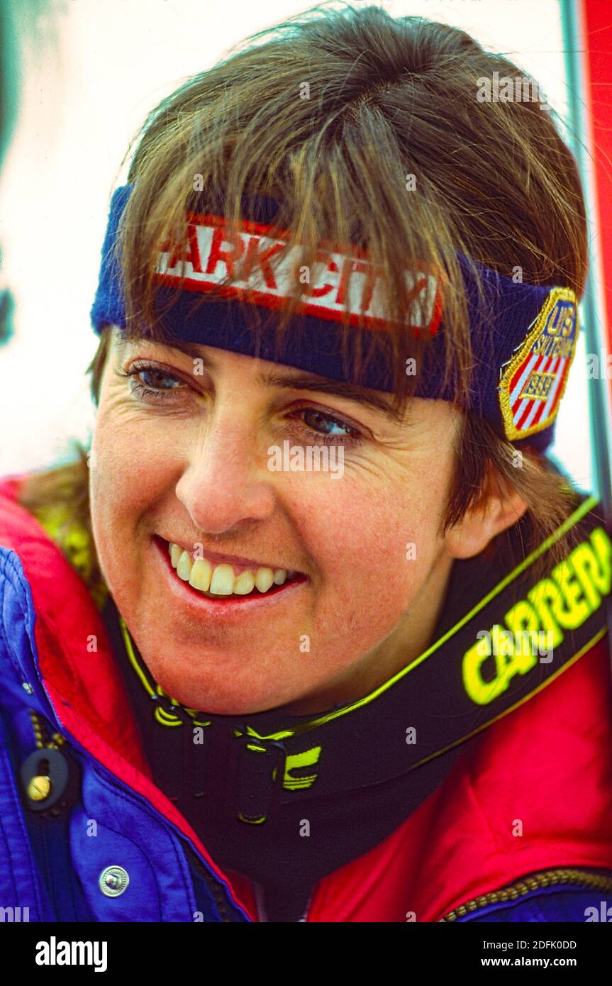 Tamara McKinney (USA) ai Campionati mondiali di sci alpino 1989. Foto Stock