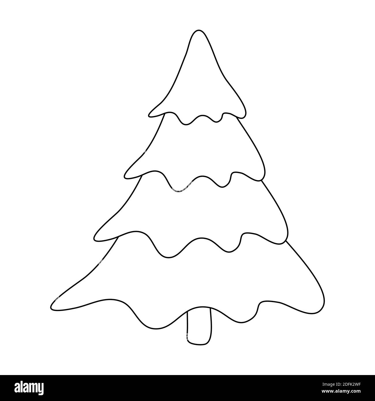 Profilo albero di Natale. Contorno di abete vuoto. Disegno in legno di pino vuoto. Icona o simbolo di dicembre. Illustrazione vettoriale isolata su bianco b Illustrazione Vettoriale