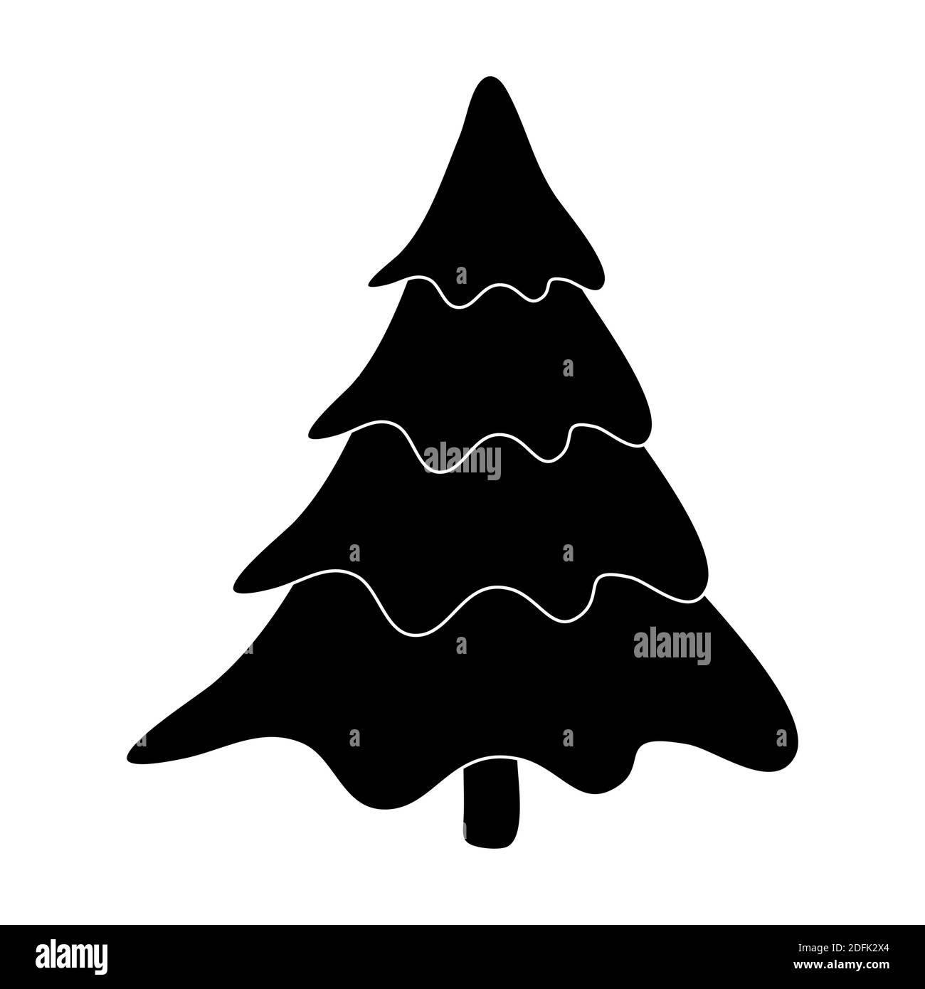Silhouette dell'albero di Natale. Illustrazione vettoriale isolata su sfondo bianco. Abete nero vuoto per il tuo disegno. Disegno di pino semplice vuoto. Dicembre Illustrazione Vettoriale
