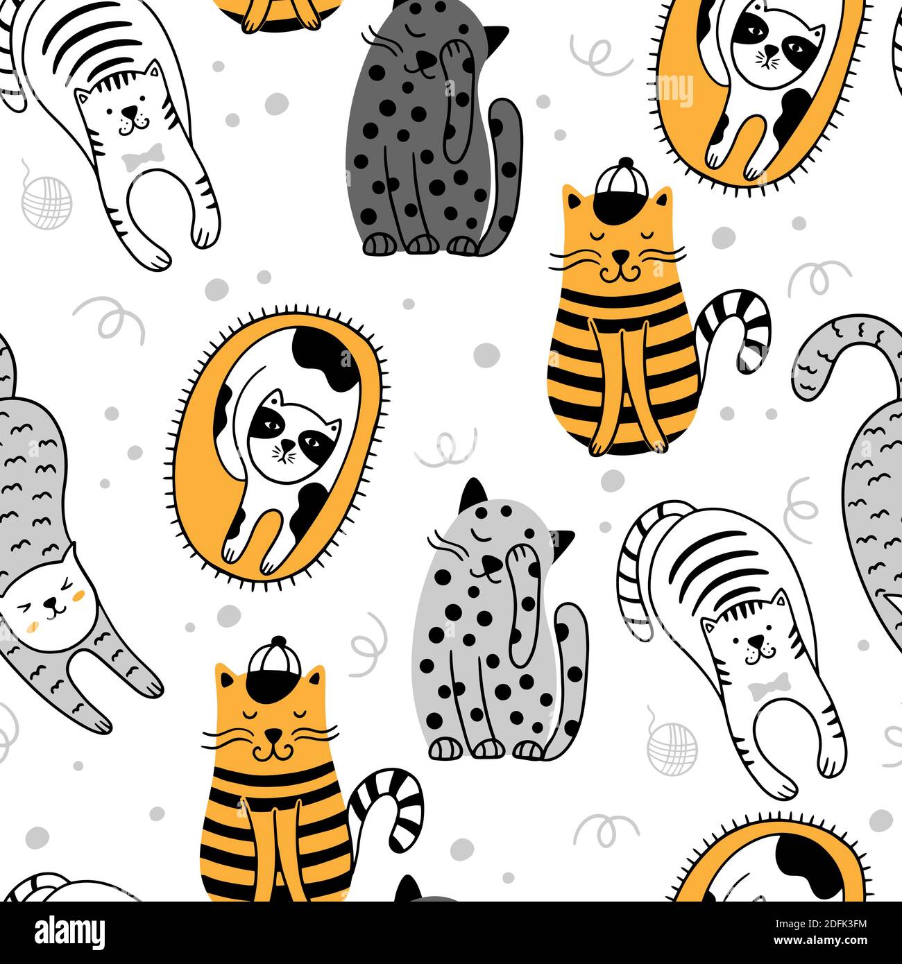 Cute gatti scandinavo senza cuciture modello. Fondo infantile con gatti. Può essere utilizzato per carta da parati, imballaggi, tessuti. Illustrazione Vettoriale