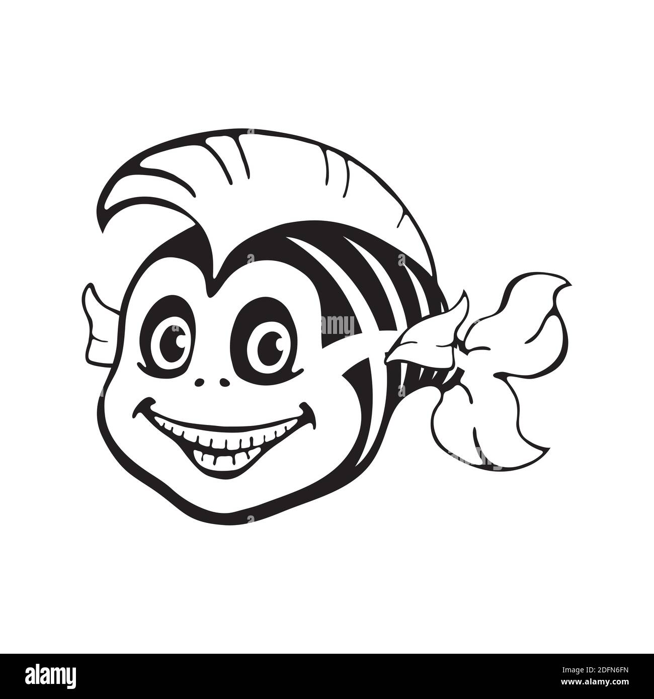 Carino scheletro di pesce. Modello Halloween per stampa, motivo. Illustrazione Vettoriale