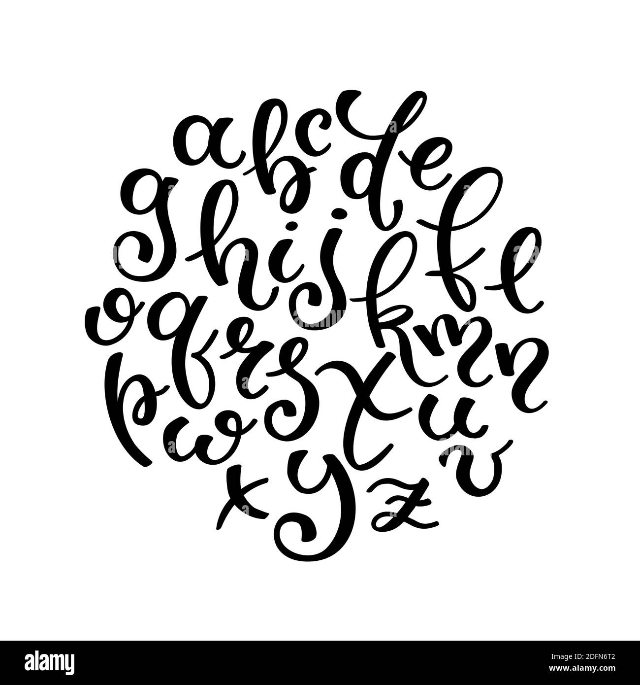 Alfabeto con lettere a mano inscritto in un cerchio. Font vettoriale moderno Illustrazione Vettoriale