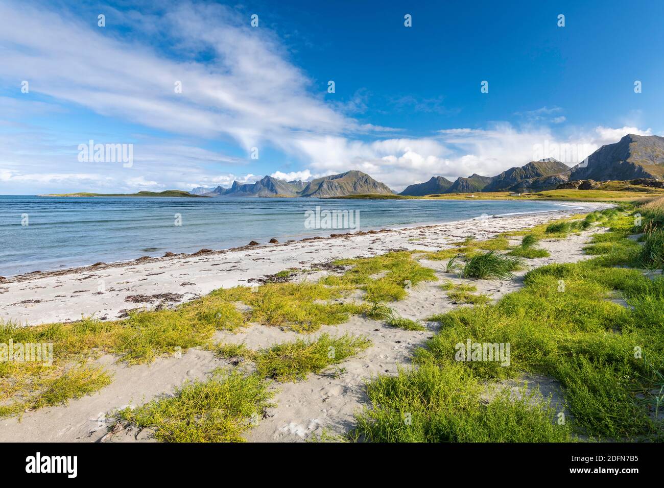 Spiaggia di Fredvang, Lofoten, Nordland, Norvegia Foto Stock