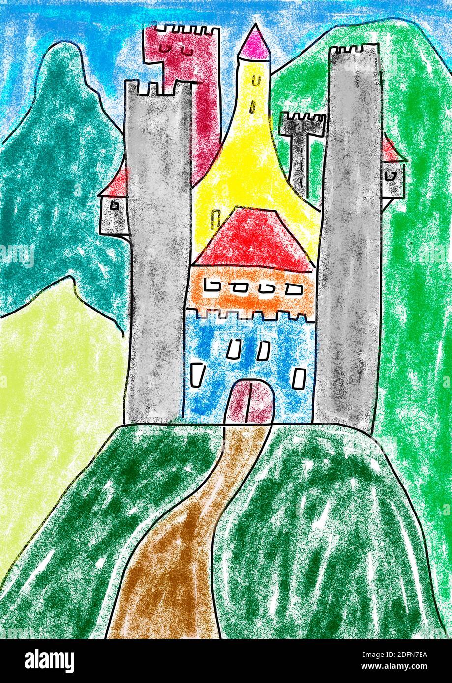 Illustrazione ingenua, disegno per bambini, Ritterburg, Austria Foto Stock