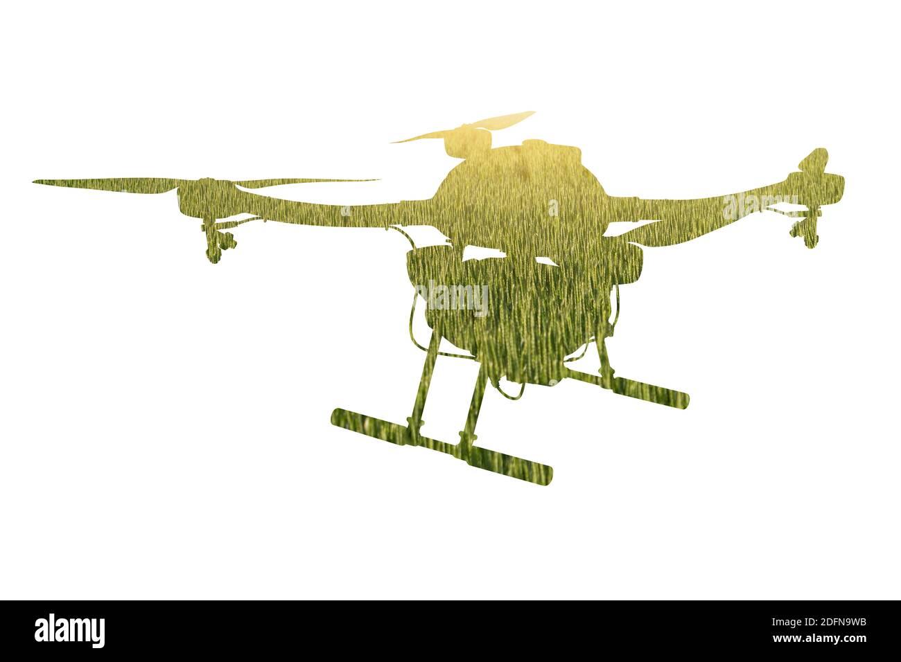 Silhouette di un drone con campo agricolo Foto Stock