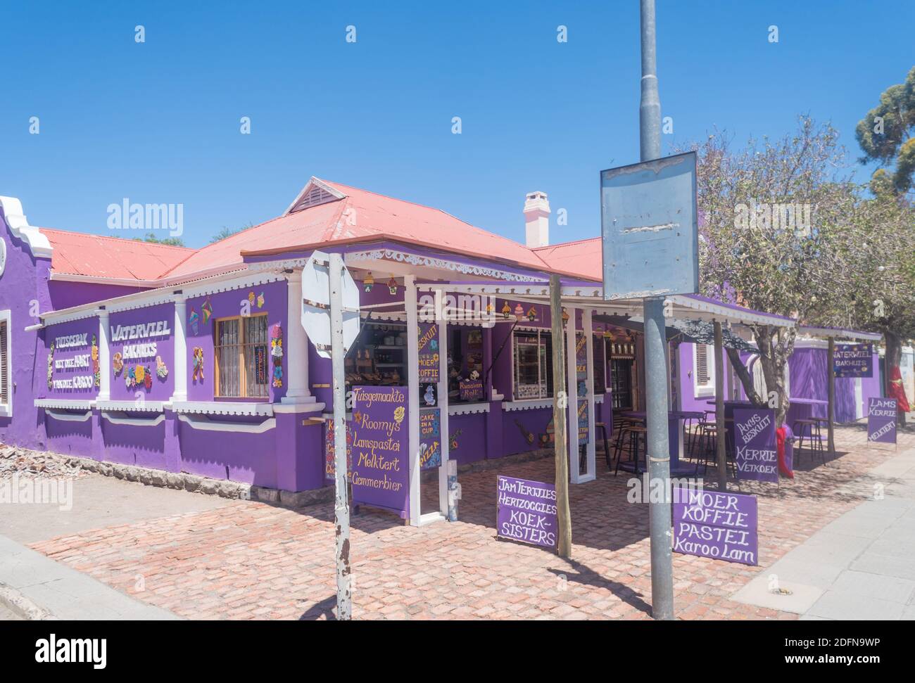 Piccole aziende tradizionali, chiosco di take away e cibo nella città di Beaufort West, Sud Africa Foto Stock