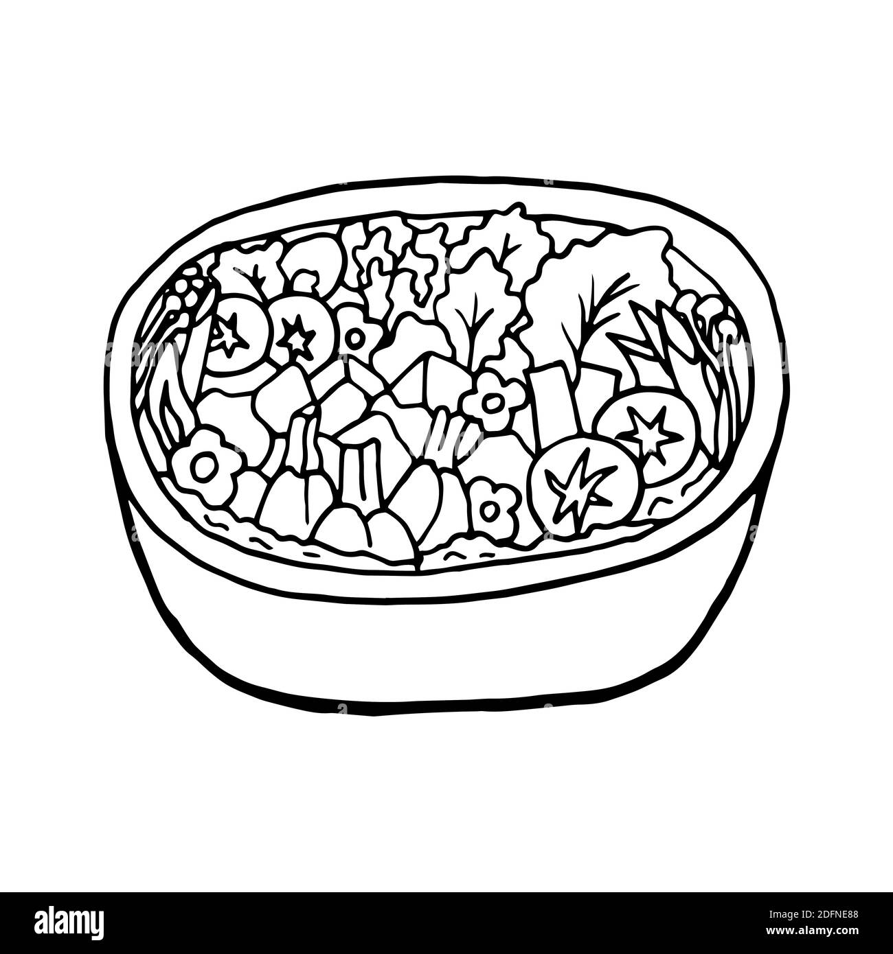 Vettore mano doodle disegnato nabe. Piatto di cucina giapponese. Progettare un elemento di schizzo per menu cafè, ristorante, etichetta e imballaggio. Illustrazione su una ba bianca Illustrazione Vettoriale