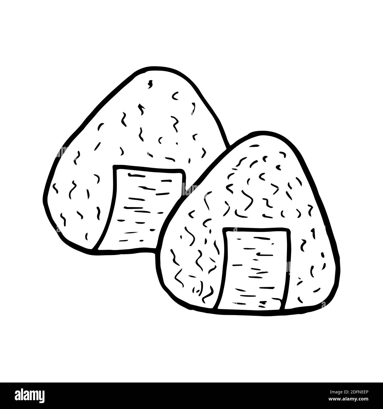 Vettore mano doodle onigiri. Piatto di cucina giapponese. Progettare un elemento di schizzo per menu cafè, ristorante, etichetta e imballaggio. Illustrazione su un bianco Illustrazione Vettoriale