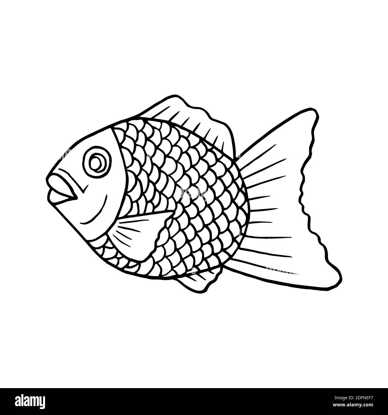 Vettore mano doodle taiyaki disegnato. Torta giapponese a forma di pesce. Progettare un elemento di schizzo per menu cafè, ristorante, etichetta e imballaggio. Illustrazione su a w Illustrazione Vettoriale