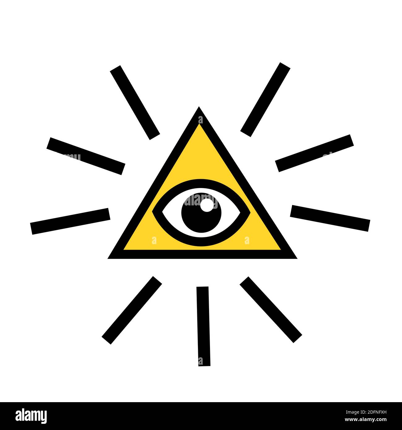 Occhio della provvidenza - occhio, raggi di luce e triangolo - simbolo della massoneria. Illustrazione vettoriale Foto Stock