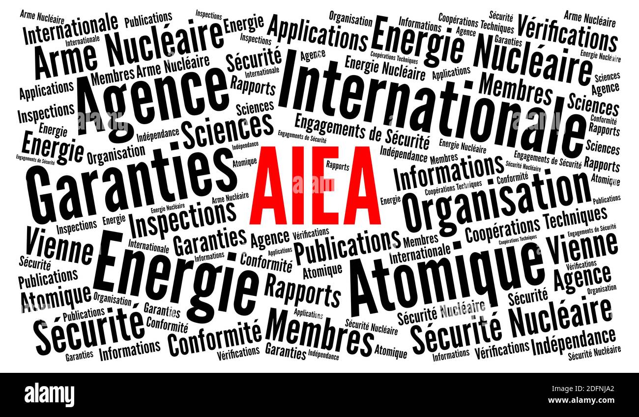 Concetto di nuvola di parole dell'AIEA in lingua francese Foto Stock