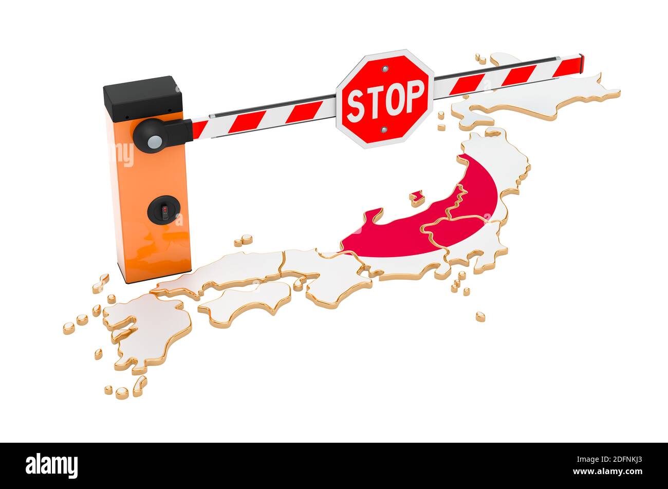 Confine vicino in Giappone. Concetto di protezione doganale e delle frontiere. Rendering 3D isolato su sfondo bianco Foto Stock Confine vicino in Giappone. Concetto di protezione doganale e delle frontiere. Rendering 3D isolato su sfondo bianco Foto Stock