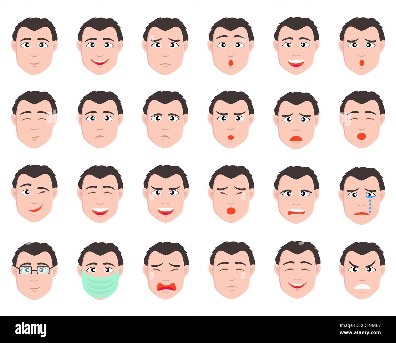 Illustrazione della struttura vettoriale del modello di set maschile di espressione della faccia Illustrazione Vettoriale