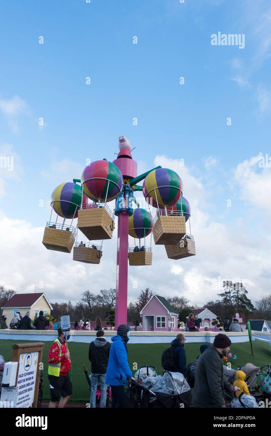 Peppa Pig Ballon Ride al Peppa Pg World, Paulton Park, Inghilterra, Regno Unito Foto Stock