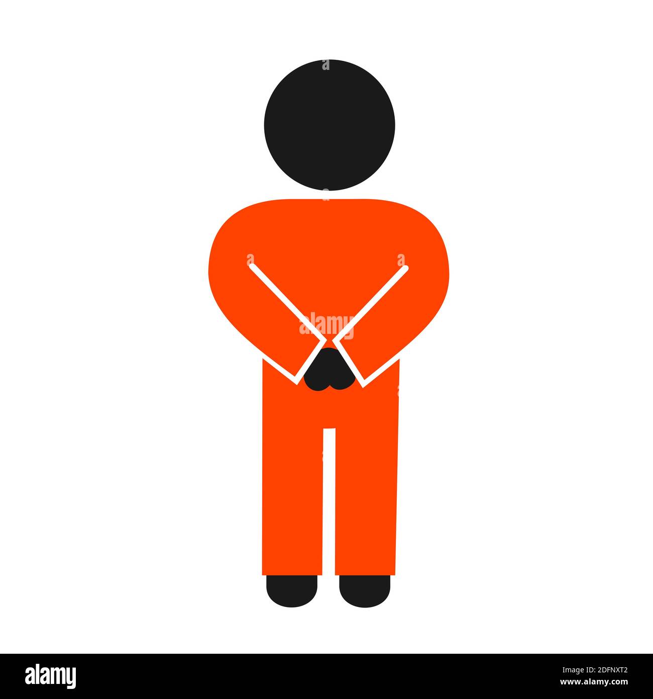 Prigioniero e detenuto con le mani legate. Il condannato indossa un tuta arancione. Uniforme per il terrorista nella prigione di Guantanamo Foto Stock
