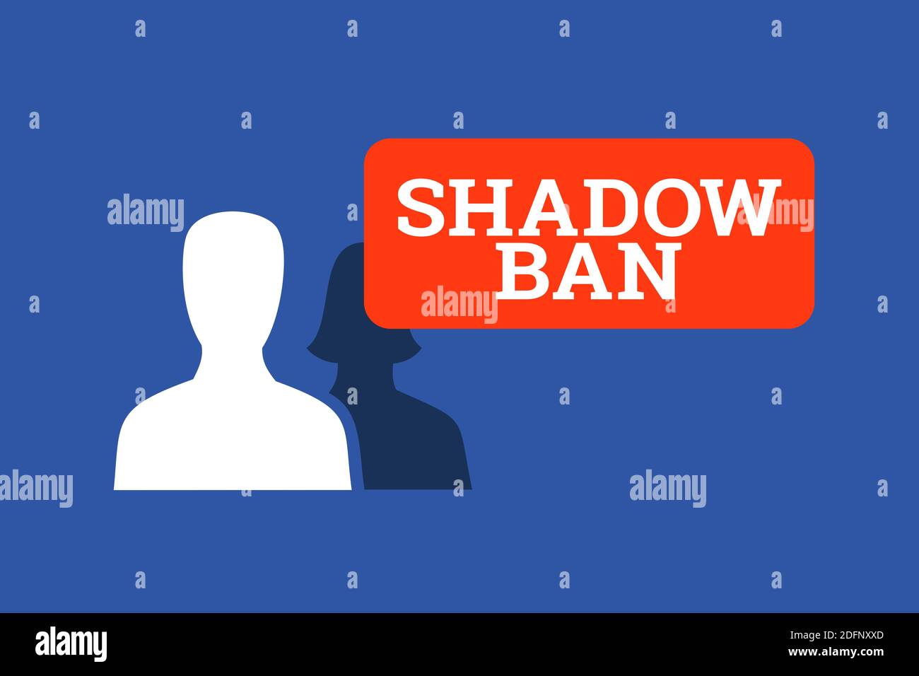 Shadow-ban - l'utente è l'ombra vietata sul sito sociale (il colore e la forma è stilizzata al popolare sito di social networking). Il profilo personale e l'account sono Foto Stock