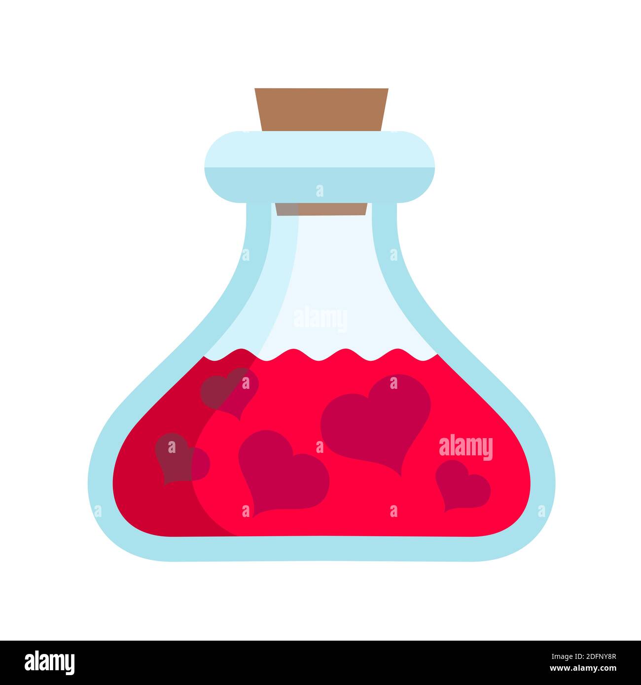 Afrodisiaco / pozione d'amore ed elisir - fluido magiale e liquido che crea sensazione di amore e romanticismo. Illustrazione vettoriale Foto Stock