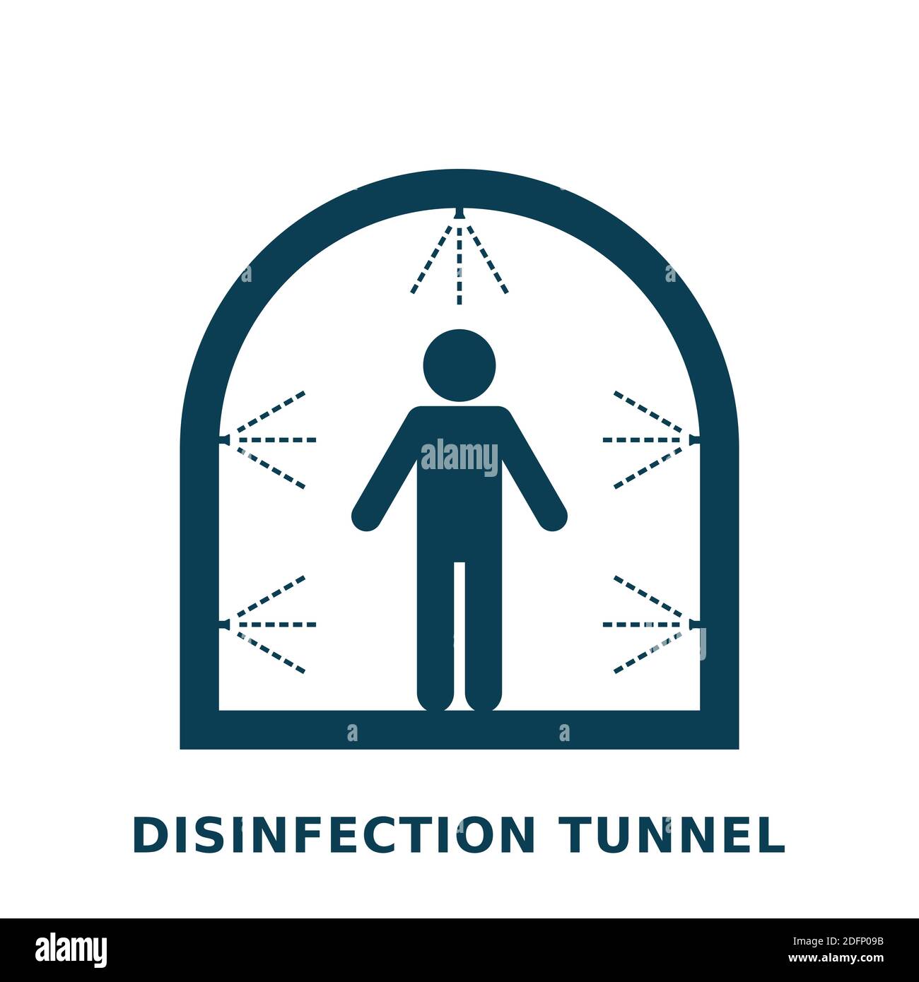Icona del tunnel di disinfezione. Tunnel igienico-sanitario e figura umana.  Doccia di decontaminazione. Prevenzione del coronavirus. Spruzzatori  nebulizzazione disinfettante. Vettore Immagine e Vettoriale - Alamy