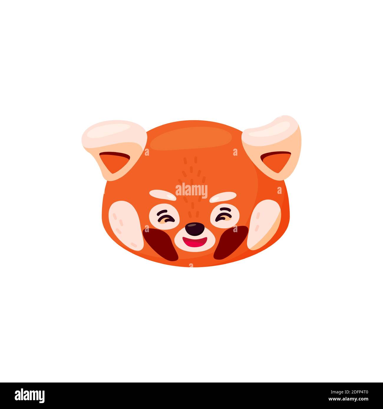 Testa di panda rossa come emoji. Espressione allegra. Illustrazione vettoriale di un animale sorridente in stile cartoon Illustrazione Vettoriale