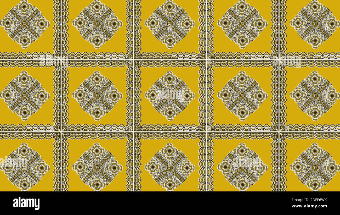 motivo senza cuciture con icone di fiori a triangolo nero, grafica vettoriale di colore giallo. Illustrazione Vettoriale